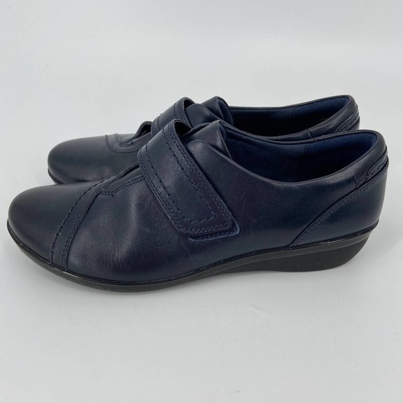 Clarks Collection Leather Slip On Shoes Comfort Cushion Monk Strap Navy Size 6.5 - Picture 7 of 10